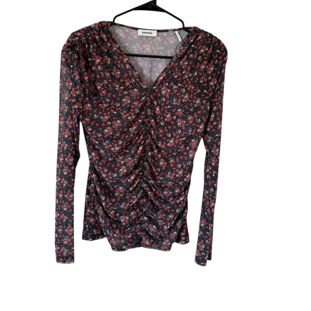 Sandro Bethanie Floral Sheer Long Sleeve Top - Picture 9 of 10